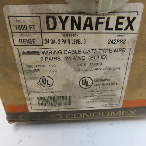 242PR3 500' 2 Pair 24 Gauge Cat3 SOLID Cable Beige Type MPR