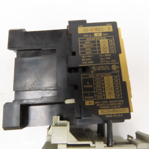 Allen Bradley 193-ED1DB 600V 7-1/2Hp Contactor 1.0-2.9A Trip 120V Coil