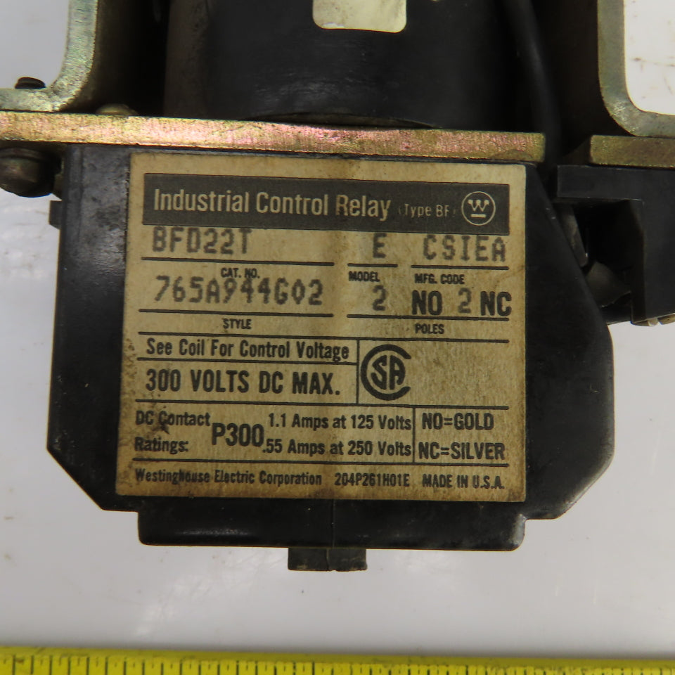 Westinghouse BFD22T Type BF Industrial Control Relay 240VDC Coil