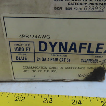 Dynaflex CAT5e Unshielded Ethernet Cable 24 AWG 4 Twisted Pair Blue 1000'