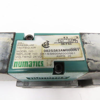 Numatics 082SS63AM000061 3 Position Closed Center Directional Valve 24VDC