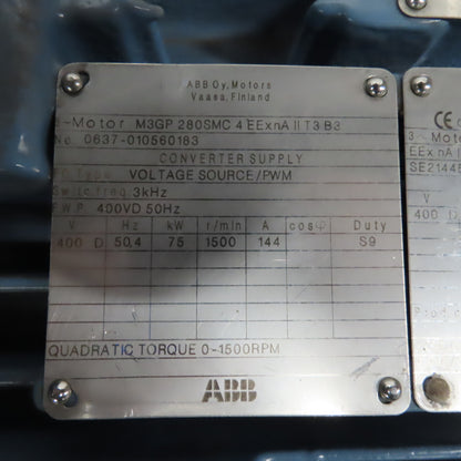 ABB M3GP-280SMC-4-B3 110kW AC Electric Motor 400V 50HZ 3PH 1485RPM 280 Frame