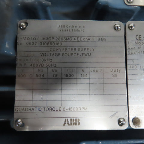 ABB M3GP-280SMC-4-B3 110kW AC Electric Motor 400V 50HZ 3PH 1485RPM 280 Frame