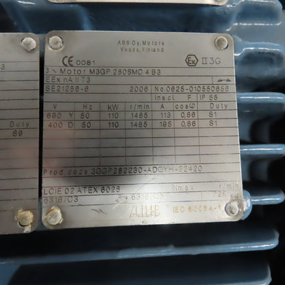 ABB M3GP-280SMC-4-B3 110kW AC Electric Motor 690/400V 50HZ 3PH 1485RPM 280 Frame