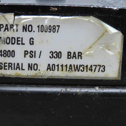 Hytec 100987 Model G Pneumatic Hydraulic Pump Needs Pressure Gauge 4800 PSI