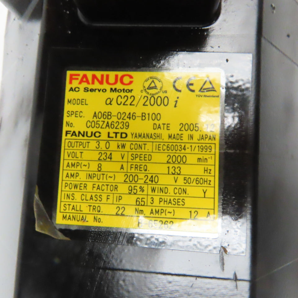 Fanuc A06B-0246-B100 3kW 2000RPM 3Ph 234V 133Hz AC Servo Motor