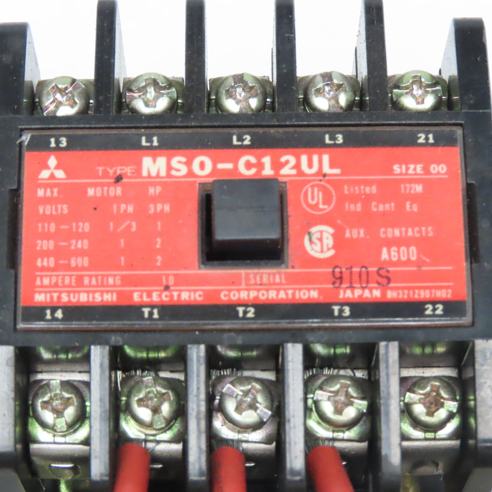 Mitsubishi MSO-C12UL Size 00 Contactor 600V 2Hp 3Ph MAX 110/120V Coil Lot Of 2