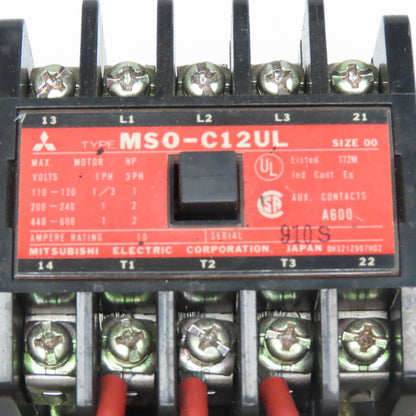 Mitsubishi MSO-C12UL Size 00 Contactor 600V 2Hp 3Ph MAX 110/120V Coil Lot Of 2
