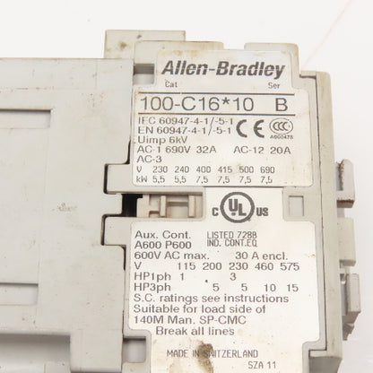 Allen Bradley 100C16D10 600V 15Hp Magnetic Contactor 1.0-5.0A Trip 193-EECB