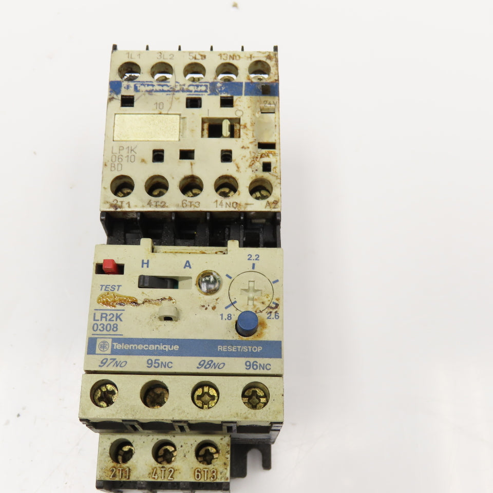 Telemecanique LP1K0610 LR2K0308 Magnetic Contactor 600V 3Hp 1.8-2.6A Trip 24VDC