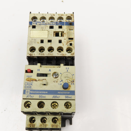 Telemecanique LP1K0610 LR2K0308 Magnetic Contactor 600V 3Hp 1.8-2.6A Trip 24VDC
