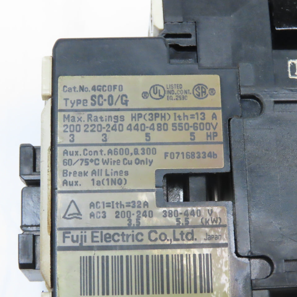 Fuji SC-0/G 4GC0F0 Magnetic Contactor 600V 5Hp 24VDC Coil