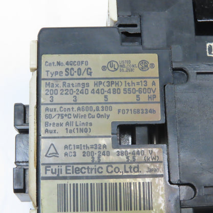 Fuji SC-0/G 4GC0F0 Magnetic Contactor 600V 5Hp 24VDC Coil