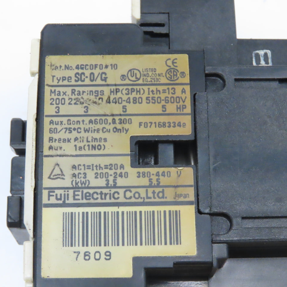 Fuji SC-0/G 4GC0F0#10 Magnetic Contactor 600V 5Hp 24VDC Coil