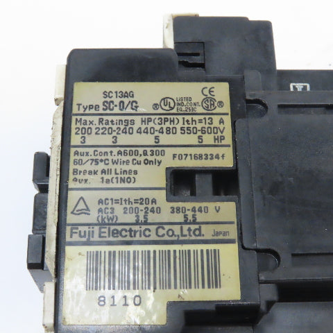 Fuji SC-0/G SC13AG Magnetic Contactor 600V 5Hp 24VDC Coil Lot Of 2