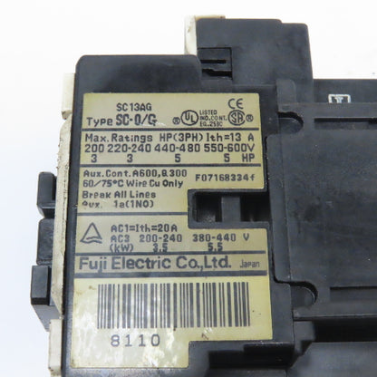 Fuji SC-0/G SC13AG Magnetic Contactor 600V 5Hp 24VDC Coil Lot Of 2