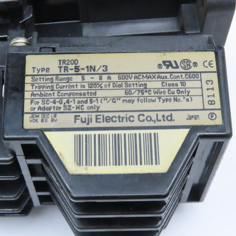 Fuji SJ-1SG Magnetic Contactor 440V 4kW TR-5-1N/3 5-8A Overload 24VDC Coil