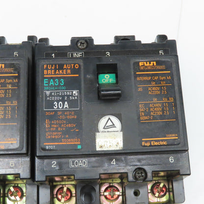 Fuji EA33 30A 220V 3 Pole Circuit Breaker Lot Of 3