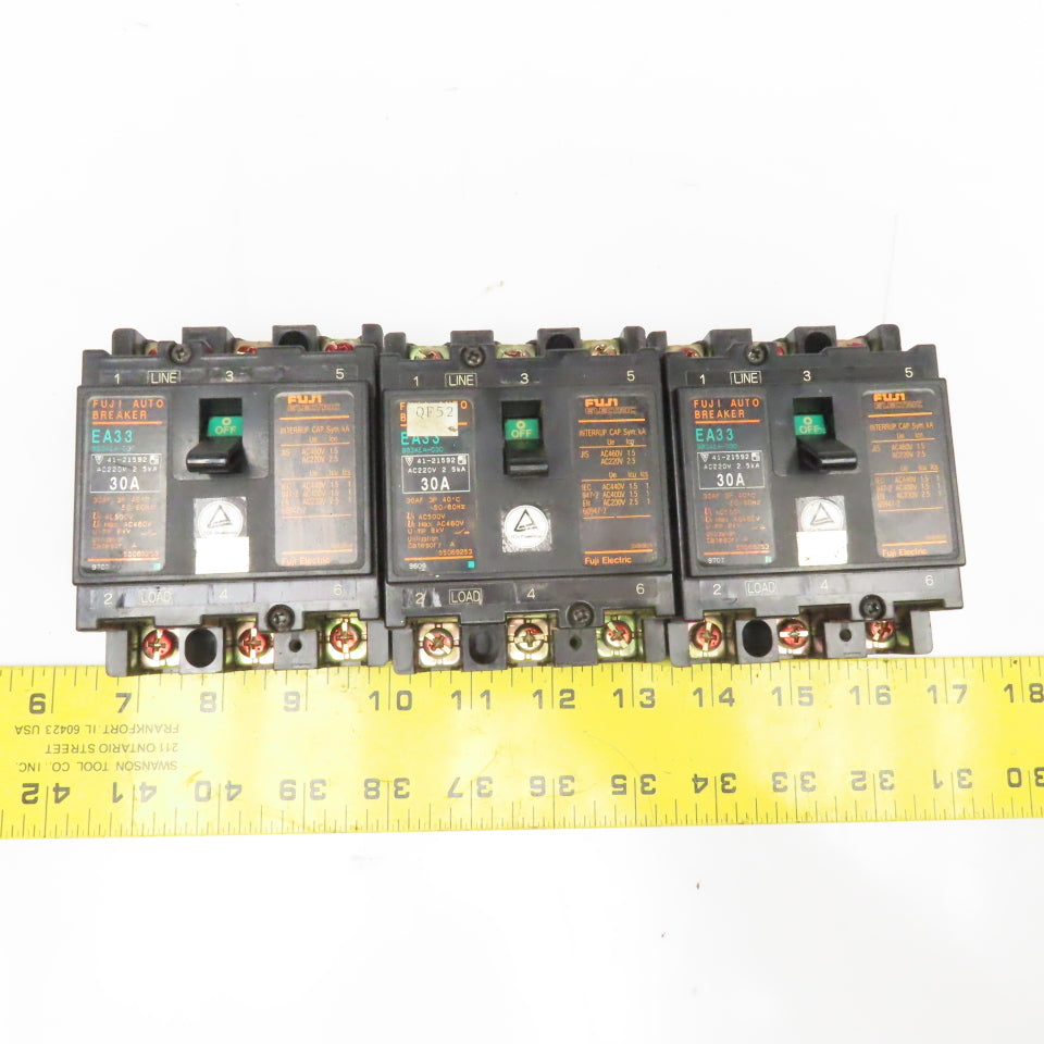Fuji EA33 30A 220V 3 Pole Circuit Breaker Lot Of 3