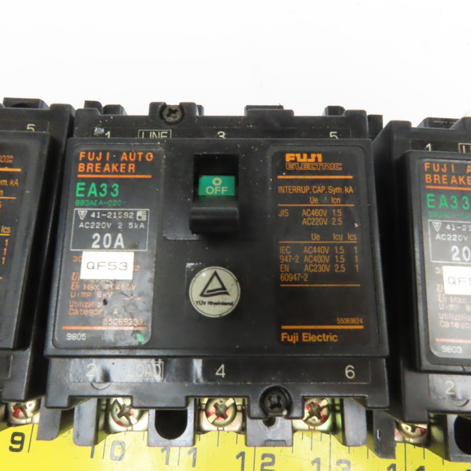 Fuji EA33 20A 460V 3 Pole Circuit Breaker Lot Of 4