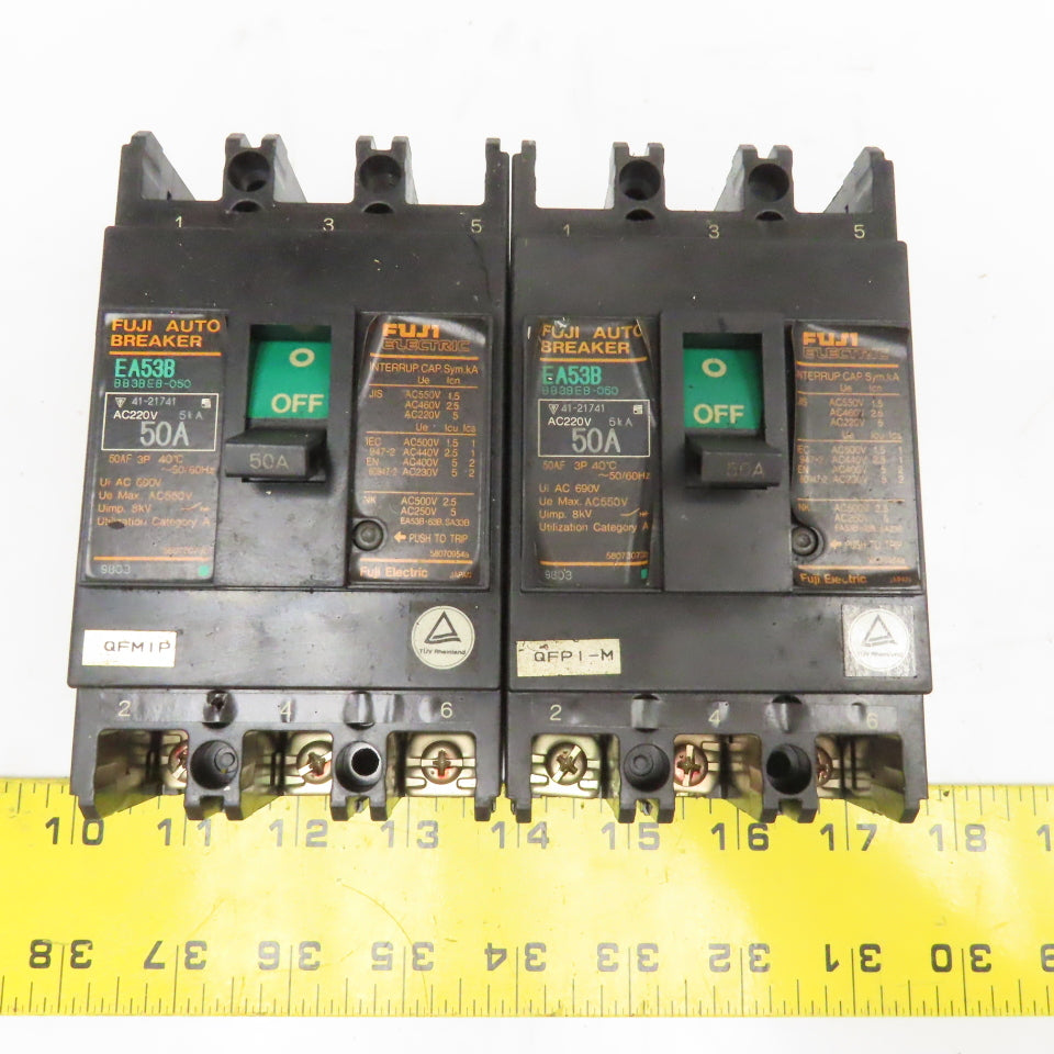 Fuji EA53B 50A 600V 3 Pole Circuit Breaker Lot Of 2