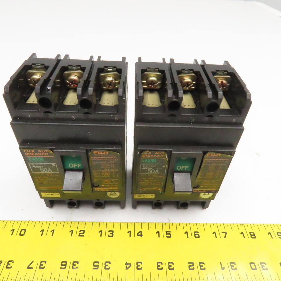 Fuji EA53B 50A 600V 3 Pole Circuit Breaker Lot Of 2