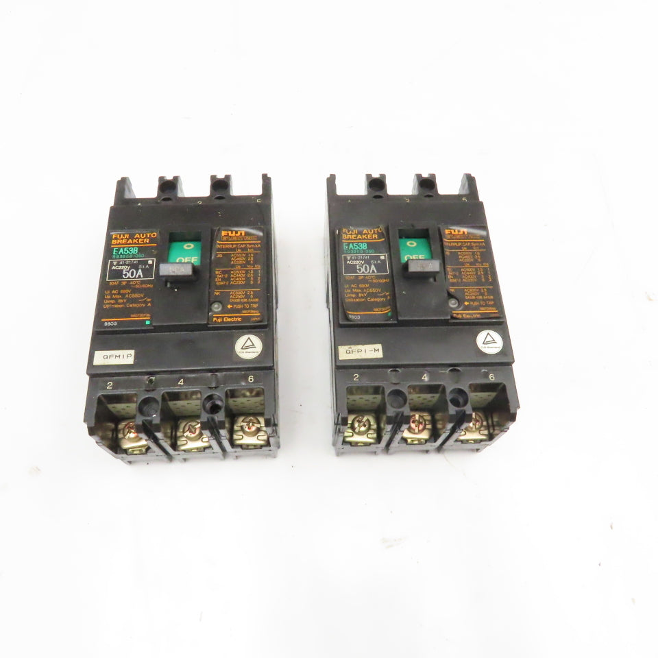 Fuji EA53B 50A 600V 3 Pole Circuit Breaker Lot Of 2