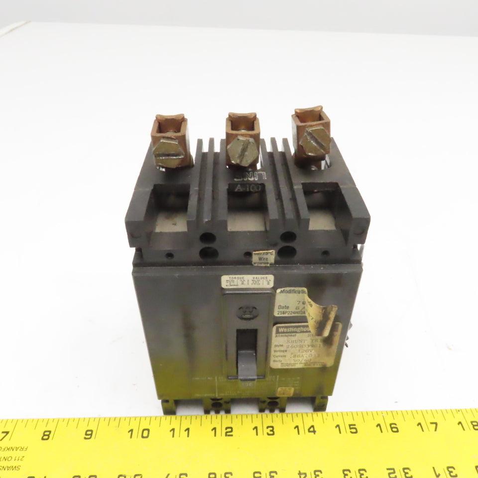 Westinghouse EBH3100 100A 480VAC 3 Pole Shunt Trip Circuit Breaker