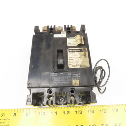 Westinghouse EBH3100 100A 480VAC 3 Pole Shunt Trip Circuit Breaker