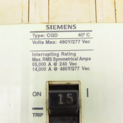 Siemens CQD 15A 480/277VAC 3 Pole Circuit Breaker