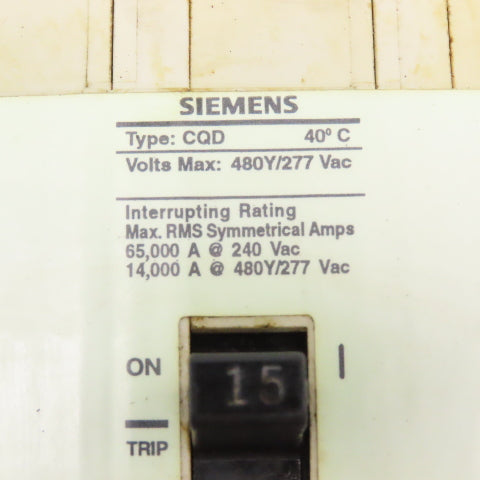 Siemens CQD 15A 480/277VAC 3 Pole Circuit Breaker