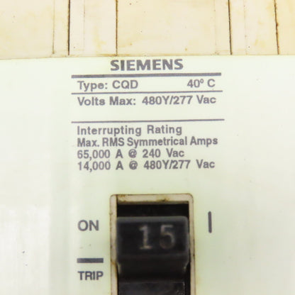 Siemens CQD 15A 480/277VAC 3 Pole Circuit Breaker