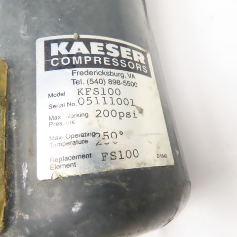 Kaeser KFS100 1" NPT 3 Stage Compressed Air Particulate Filter Assembly 200PSI
