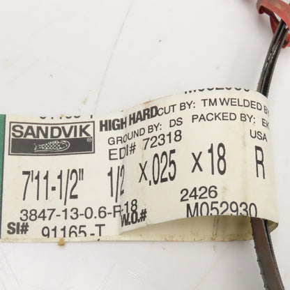 Sandvik 3847-13-0.6-R-18 7'11-1/2"  x 1/2" Band Saw Blade .025" 18TPI