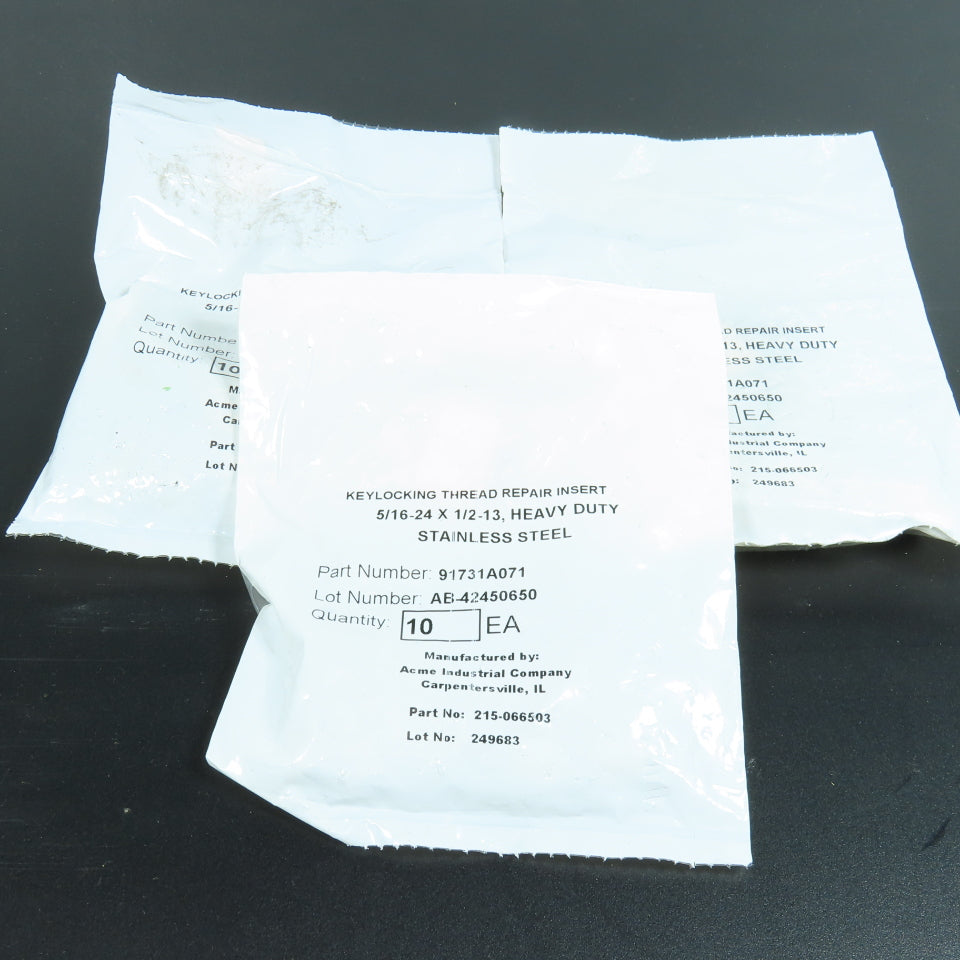 91731A071 5/16"-24 x 1/2"-13 Stainless Steel Thread Repair Insert Lot of 30