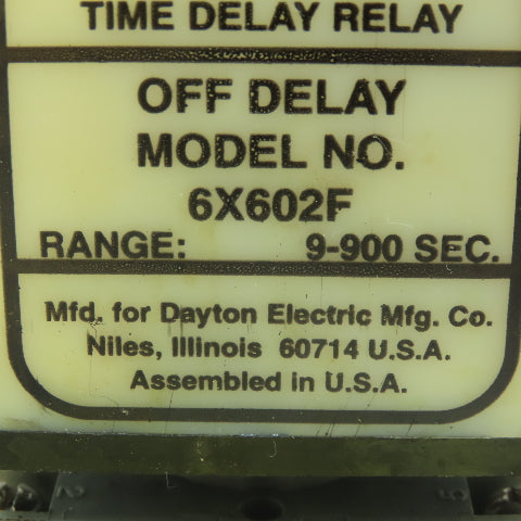 Dayton 6X602F 9-900s Solid State Time Delay Relay W/Base 120V