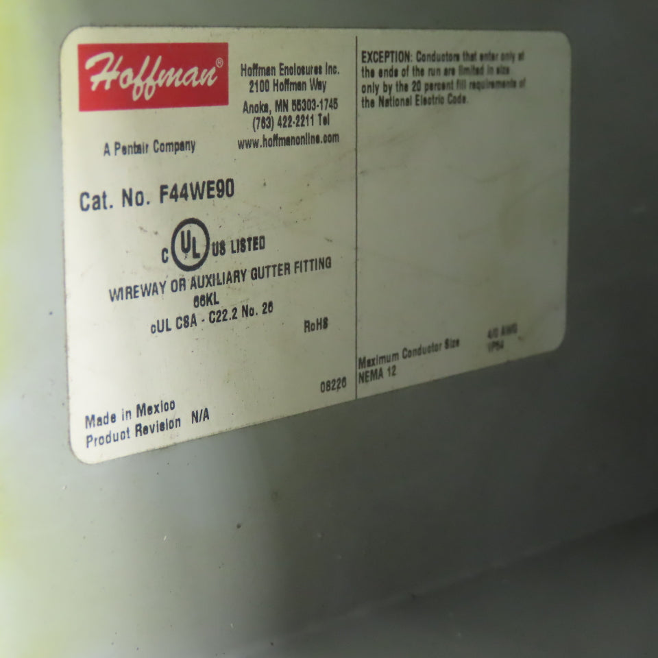 Hoffman F44WE90 4"x4" 90° Elbow Wire Way W/F44L12 4"x4"x12" Straight Section