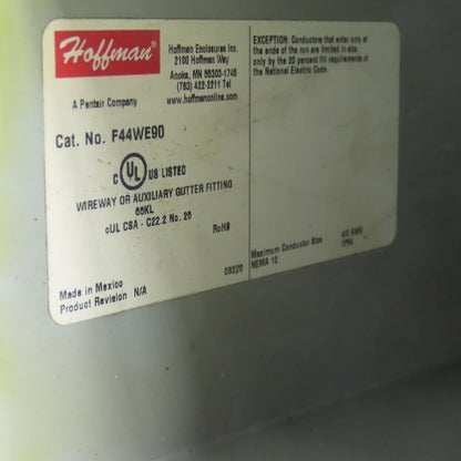 Hoffman F44WE90 4"x4" 90° Elbow Wire Way W/F44L12 4"x4"x12" Straight Section