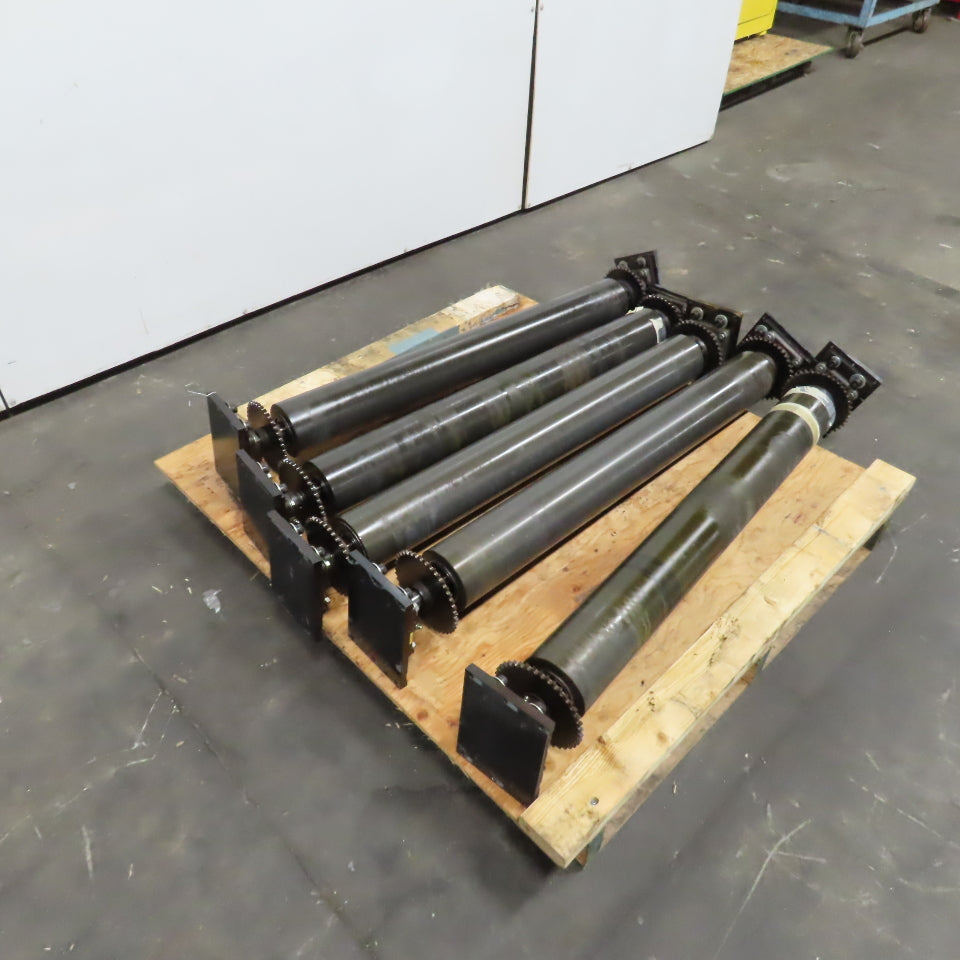 Block Mount Chain Driven Power Conveyor Roller 4-3/4" Diameter x 40" L Lot Of 5
