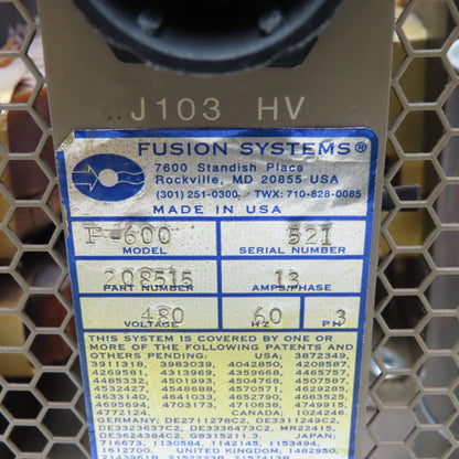Fusion Systems Inc. P 600 Epiq 6000 480V 60Hz 3Ph Ultra Violet Power Supply Rack