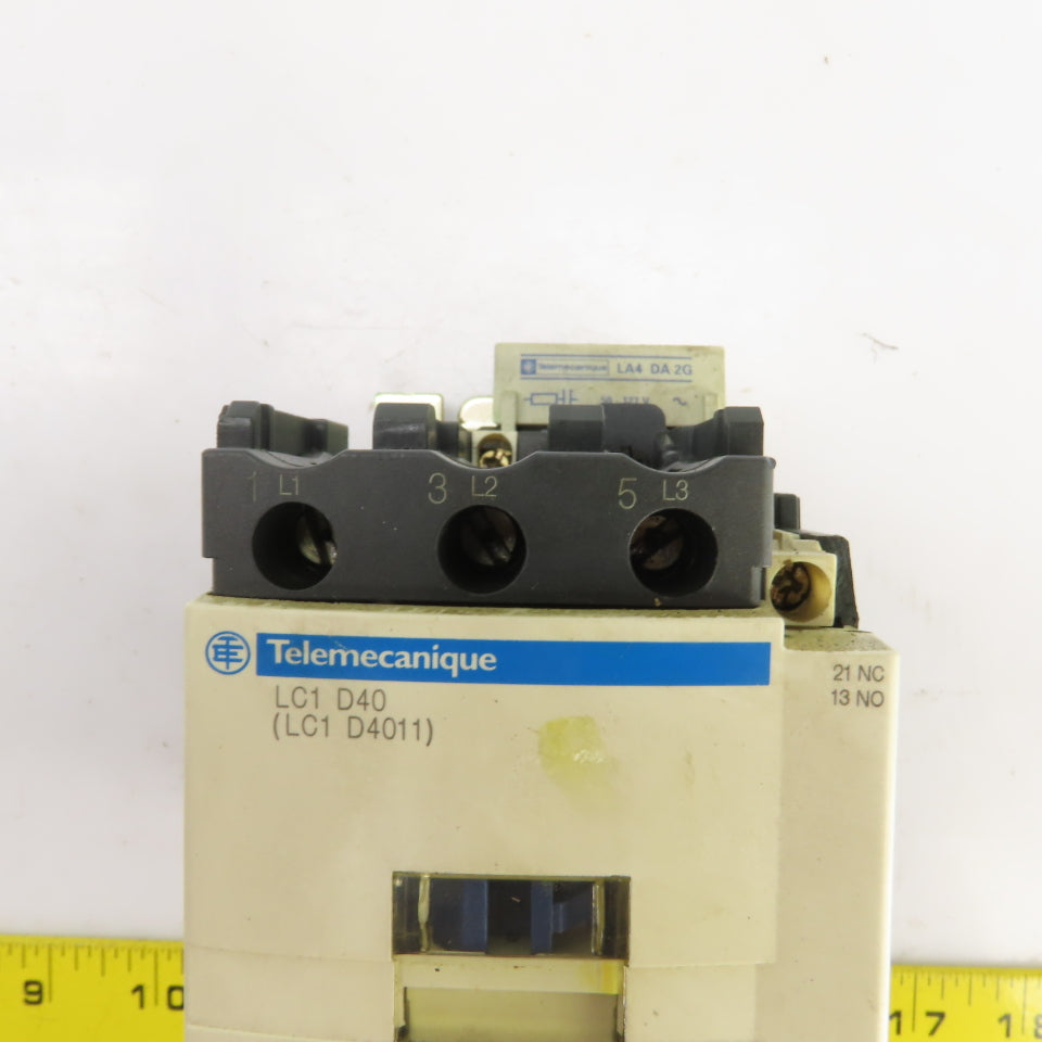 Schneider LC1 D40 LC1 D4011 600V 30HP Contactor 60A W/120V Coil