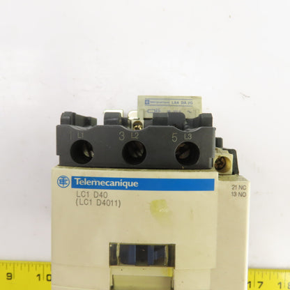 Schneider LC1 D40 LC1 D4011 600V 30HP Contactor 60A W/120V Coil
