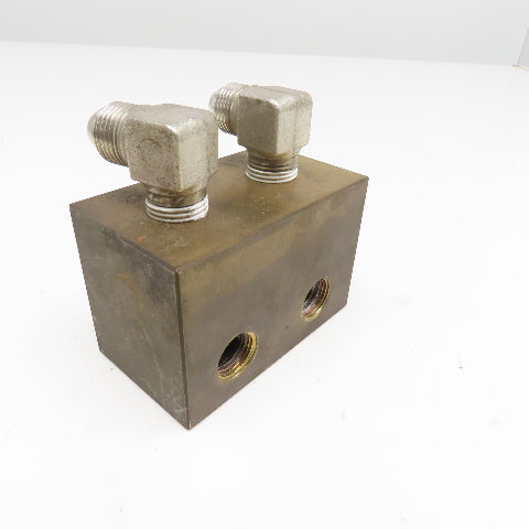 Brass Block Manifold 6 Port Tee Output Configuration 1/4" NPT x 1/2" NPT