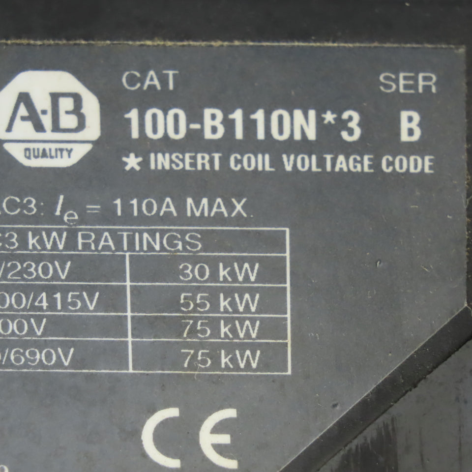 Allen Bradley 100-B110N1203 Ser. B 75Hp 3 Contactor 600V W/120 Coil