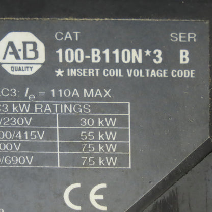 Allen Bradley 100-B110N1203 Ser. B 75Hp 3 Contactor 600V W/120 Coil