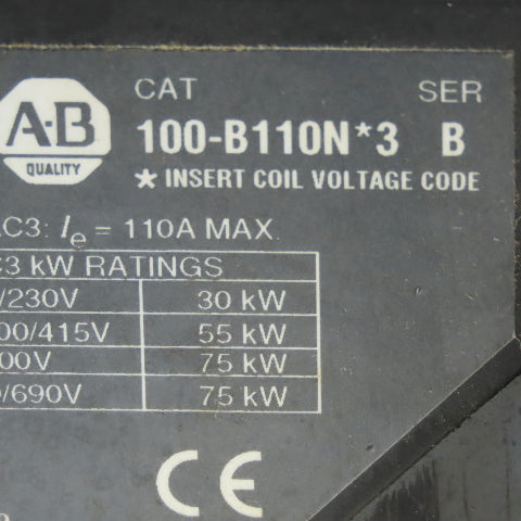 Allen Bradley 100-B110N1203 Ser. B 75Hp 3 Contactor 600V W/120 Coil