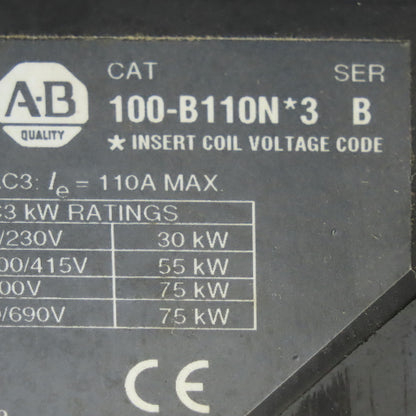 Allen Bradley 100-B110N1203 Ser. B 75Hp 3 Contactor 600V W/120 Coil