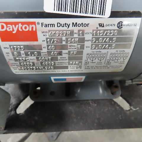 Dayton 6K327H 1/2Hp 1725RPM 115/230V Pedestal Buffer Finishing Polisher