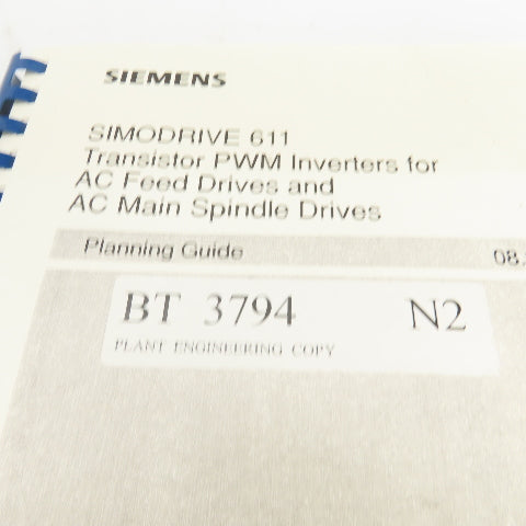 Siemens Simodrive 611 Transistor PWM Inverter AC Feed & Spindle Drives Planning
