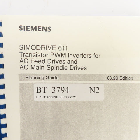 Siemens Simodrive 611 Transistor PWM Inverter AC Feed & Spindle Drives Planning